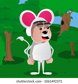 Boy dressed as mouse. Vector cartoon character illustration.