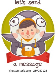boy dressed as a penguin looking in the phone sticker