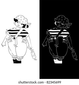Boy dressed as pirate for Halloween (2 monochrome sketch variations) eps8