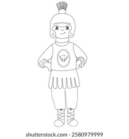 The boy dressed as a Roman soldier. Easter in Spain. Outline illustration.