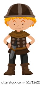 Boy dressed as viking soldier illustration