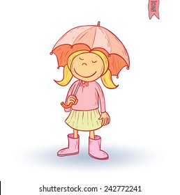 boy dressed for weather rain, vector illustration.