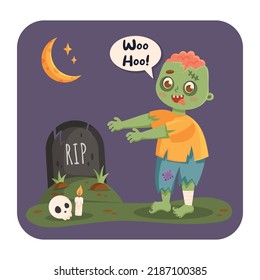 A boy dressed in a zombie costume for Halloween party