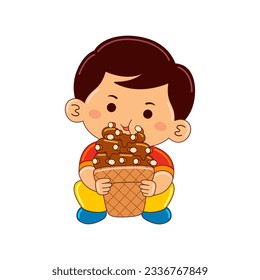 boy drinking coffee almond ice cream