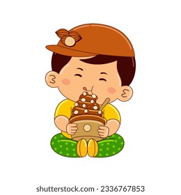 boy drinking coffee almond ice cream