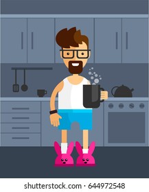 Boy drinking coffee in the morning