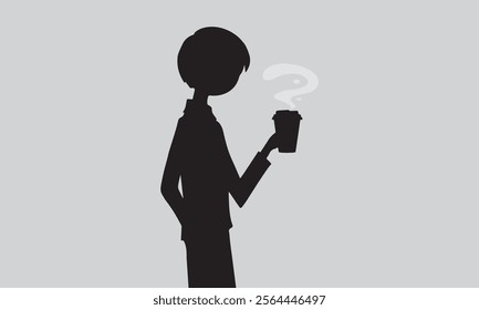 The boy  is drinking coffee silhouette vector