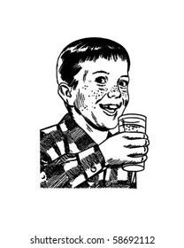 Boy With Drinking Glass - Retro Clip Art