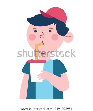 boy drinking a soda cartoon isolated