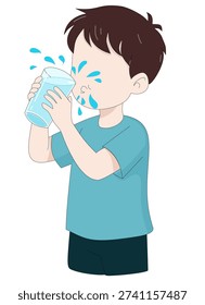 a boy is drinking and splashing water on his face