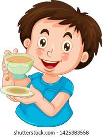 A Boy Drinking Tea Illustration