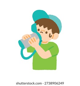 Boy Drinking Water Bottle in Summer