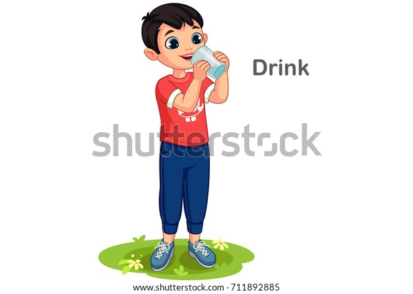 Boy Drinking Water Cartoon Illustration Stock Vector (royalty Free 