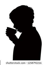 a boy drinking water, silhouette vector