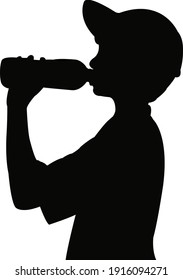 A Boy Drinking Water Silhouette Vector