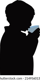 a boy drinking water, silhouette vector