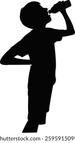 a boy drinking water silhouette vector