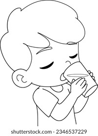 Boy drinking water vector illustration isolated on white background.