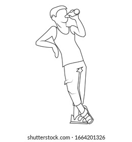 The boy drinks. Thin contour lines