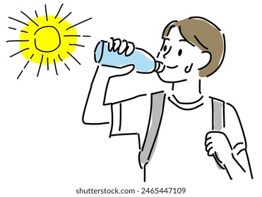 a boy drinks a water from a bottle