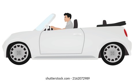 Boy drives cabriolet car. vector
