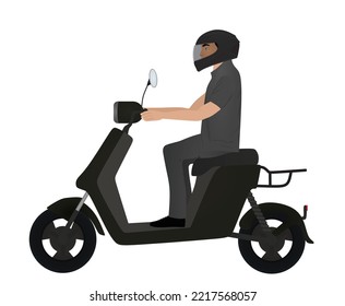 Boy drives motorcycle. vector illustration