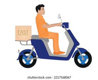 Boy drives motorcycle. vector illustration