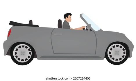 Boy Driving Cabriolet Car. Vector