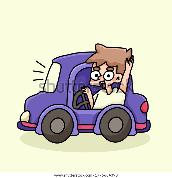 boy driving cute\
car cartoon illustration