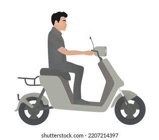 Boy driving motorcycle. vector illustration