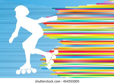 Boy driving roller skates abstract vector background illustration