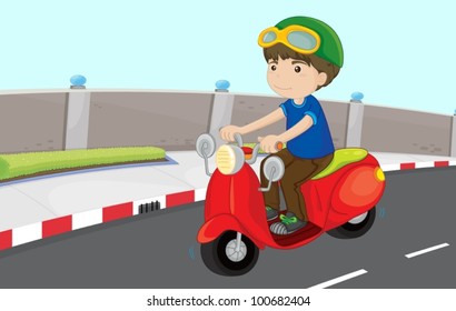 Boy driving scooter on the road