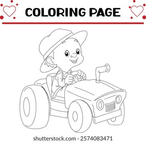 boy is driving tractor coloring page for kids