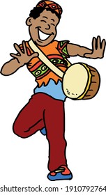 boy with drum. African traditional wear. clipart, vector illustration.