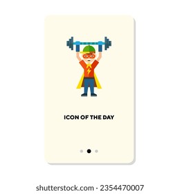 Boy with dumbbells flat icon. Bodybuilding, strong, weight isolated vector sign. Achievement and health concept. Vector illustration symbol elements for web design and apps