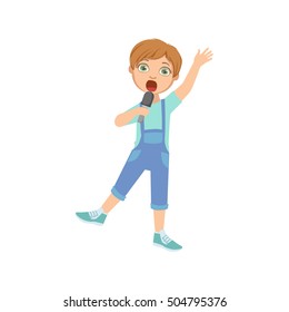 Boy In Dungarees Singing In Karaoke