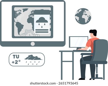 O menino procura ansiosamente pelas condições climáticas globais na terça-feira, curioso sobre temperaturas, previsões e climas em todos os continentes.