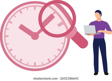 The boy eagerly searches for something amidst the ticking of the clock, his eyes darting with urgency, hands fumbling through papers and drawers.