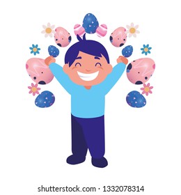 boy with easter eggs