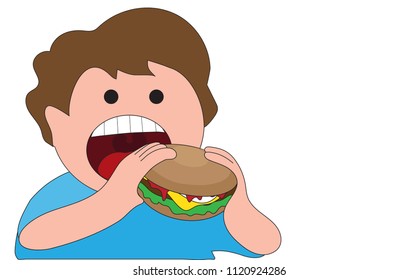 A boy eat hamburger. ( vector )