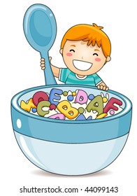 Boy eating Alphabet Cereals - Vector
