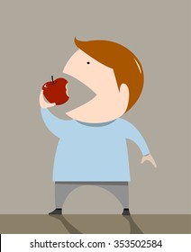 The boy is eating apple vector illustration