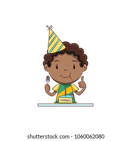 Boy eating birthday cake