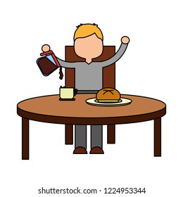 boy eating breakfast in the table