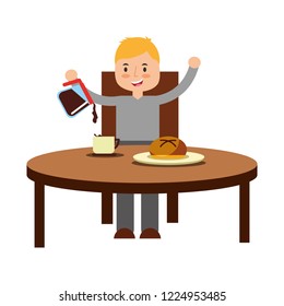 boy eating breakfast in the table