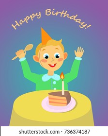 the boy is eating a cake