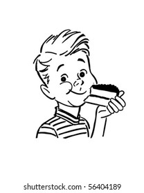 Boy Eating Cake - Retro Clip Art