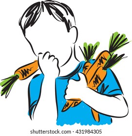 boy eating carrots illustration