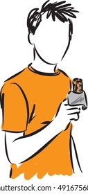 boy eating cereal bar snack illustration