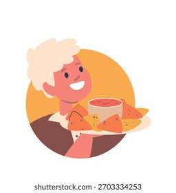 Niño comiendo triángulos de queso crujientes